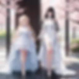 An enchanting couple sharing a moment under cherry blossoms