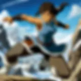 The spirited Avatar Korra in action, showcasing her bending skills against a backdrop of Republic City.