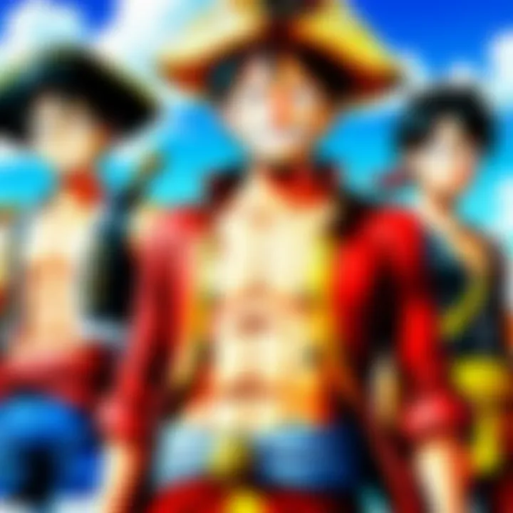 An artistic representation of Luffy and his crew standing triumphantly on a pirate ship, symbolizing camaraderie.