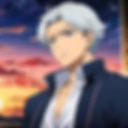 A vibrant scene depicting a romantic moment between two characters from a popular BL anime.