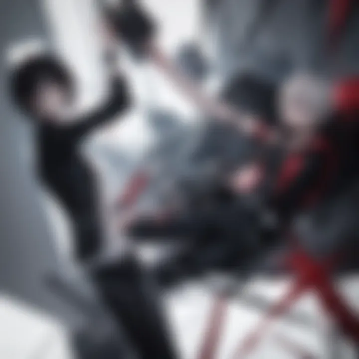 An intense scene depicting the confrontation between Light and L