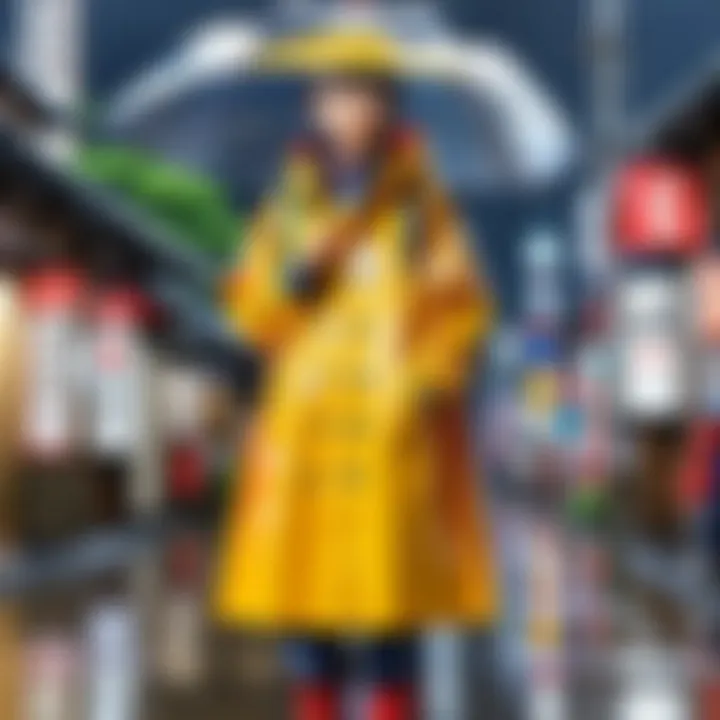 A close-up of a stylish raincoat featured in a popular anime series, showcasing intricate designs.