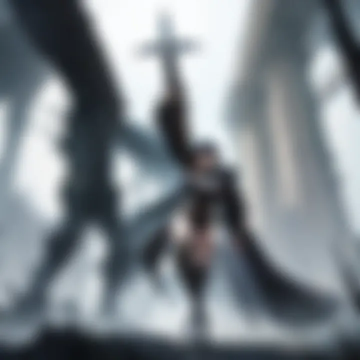 A dynamic character engaging in combat with a formidable foe in a vibrant world
