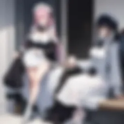A scene depicting the absence of maid characters in a vibrant anime setting