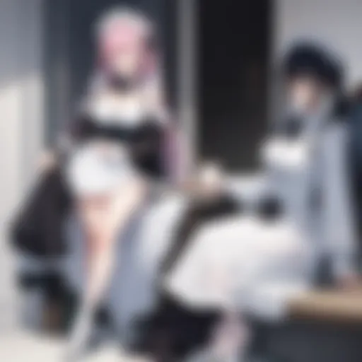 A scene depicting the absence of maid characters in a vibrant anime setting