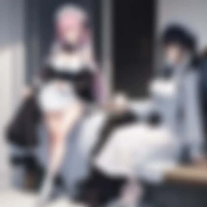 A scene depicting the absence of maid characters in a vibrant anime setting