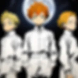 Artistic representation of the key characters from The Promised Neverland