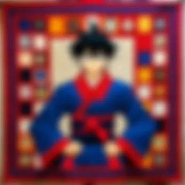 Gallery Display of Anime Quilts A dynamic display of various anime quilts arranged artistically in a gallery setting.