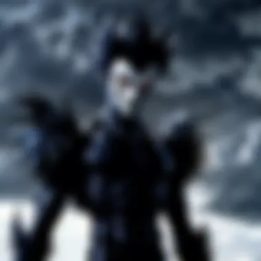 An artistic representation of Ryuk, the Shinigami, in a shadowy environment