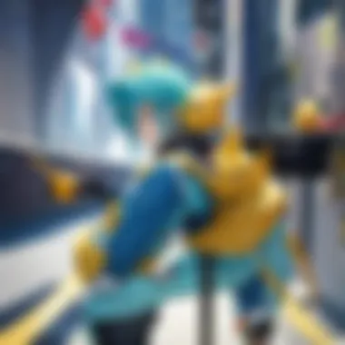 A dynamic scene depicting an epic battle between two Digimon