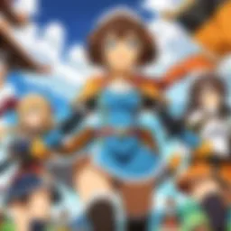 A vibrant depiction of the main characters from Konosuba engaging in a humorous moment.