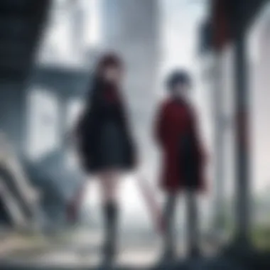 A vibrant anime setting showcasing a close bond between an orphan and their guardian