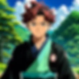 Heroic stance of Tanjiro Kamado, embodying determination and courage.