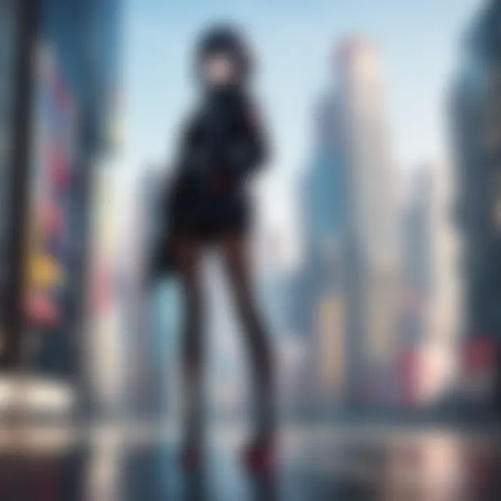 A scene depicting the integration of androids in an anime cityscape