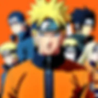 A visual representation of the key themes in Naruto, such as friendship and perseverance.