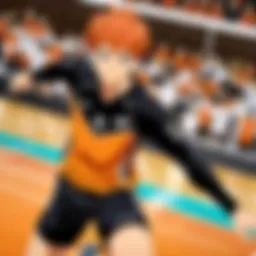Vibrant illustration of Haikyuu characters in a dynamic volleyball match.