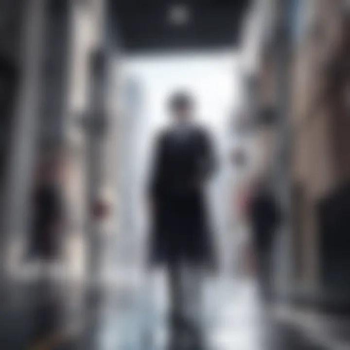 A visually striking depiction of a cityscape at night, with shadows hinting at organized crime activities.