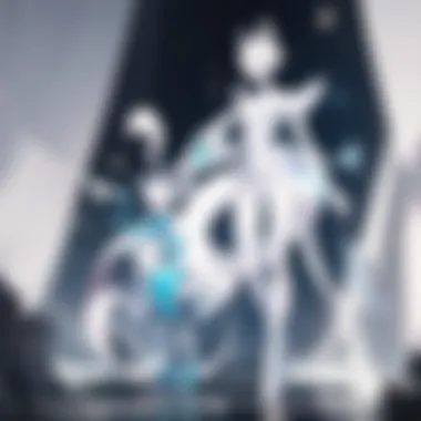 Artistic representation of Mewtwo surrounded by symbolic elements of identity and morality