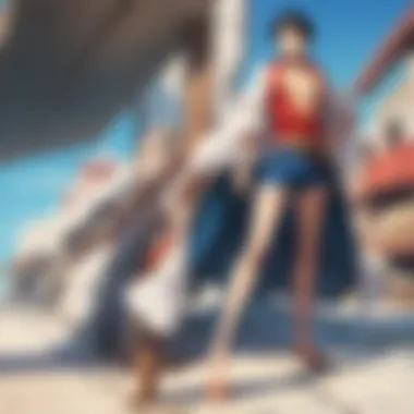 A detailed illustration of the protagonist Luffy in a vibrant setting.