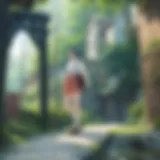 A vibrant landscape from a Studio Ghibli film showcasing lush nature and whimsical elements.