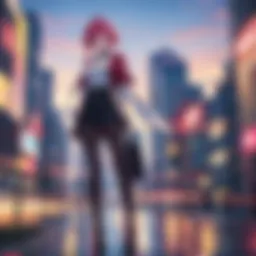 A serene night scene showcasing a vibrant cityscape illuminated by neon lights, reflecting the atmosphere of midnight anime.