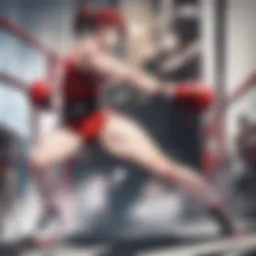 An intense boxing match depicted in anime style